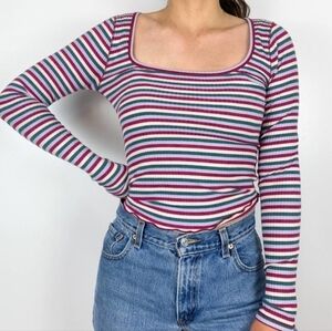 Abercrombie & Fitch Fitted Ribbed Knit Striped Long Sleeve Top Size M